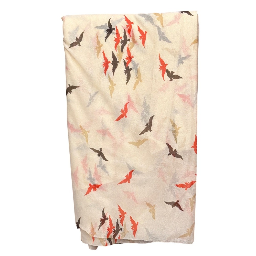 Vintage 70's Bird Print Fabric Whimsical Nature Boho 4 Continuous Yards